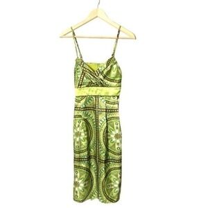 Vintage 90s Slip dress 9/10 green satin abstract geo Pattern spaghetti strap